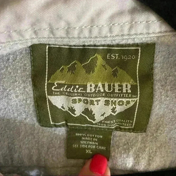 EDDIE BAUER Grey Button Down Long Sleeve Flannel Outdoor Collared Shirt Size XL - Picture 7 of 7